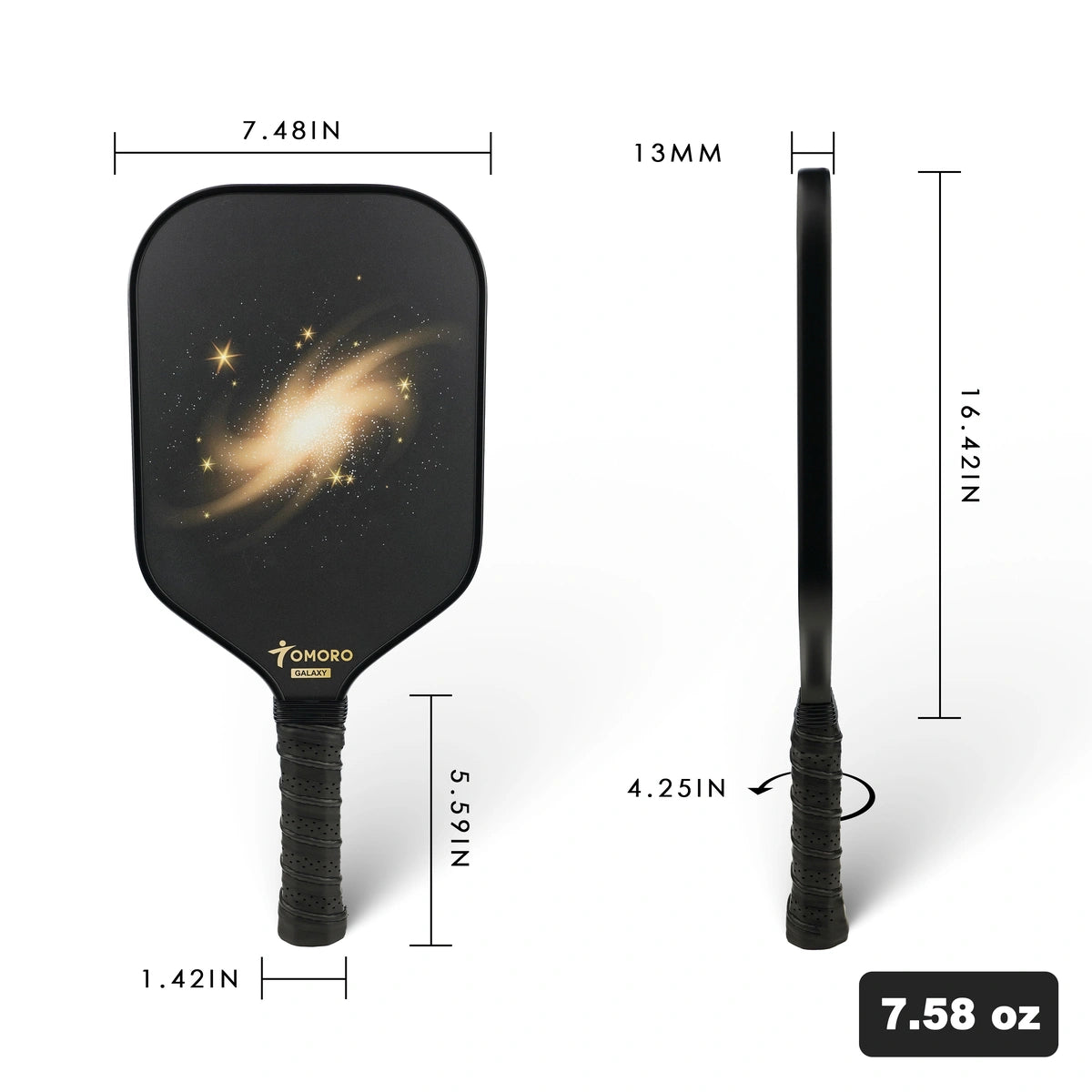 Galaxy Graphite Carbon Fiber Pickleball Paddle 13mm for Intermediate