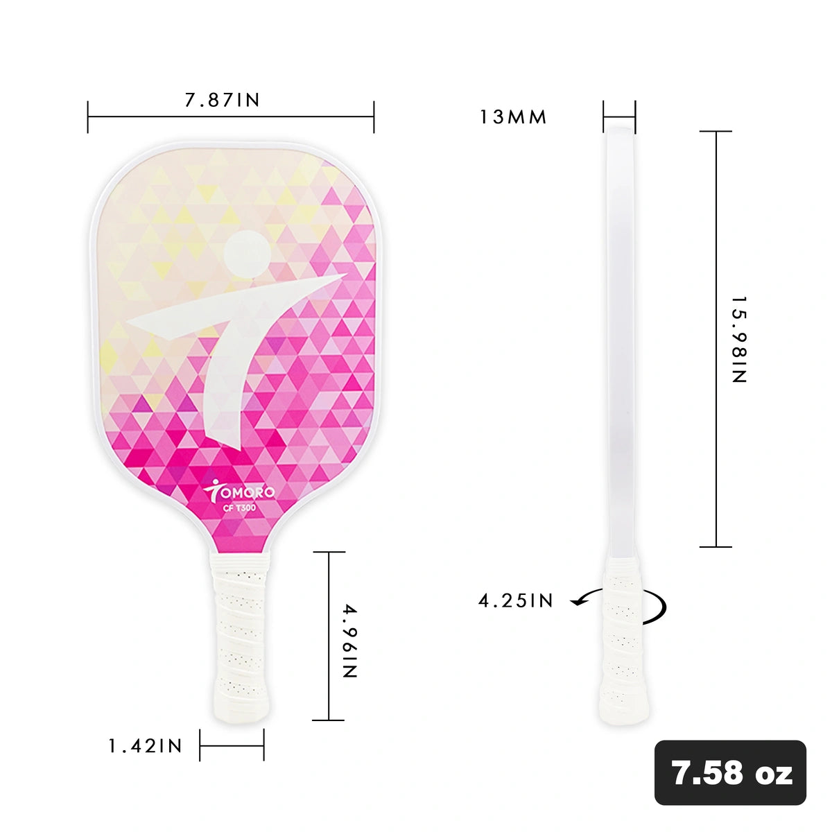 Pink Graphite Carbon Fiber Pickleball Paddle 13mm for Intermediate  Designer Collection