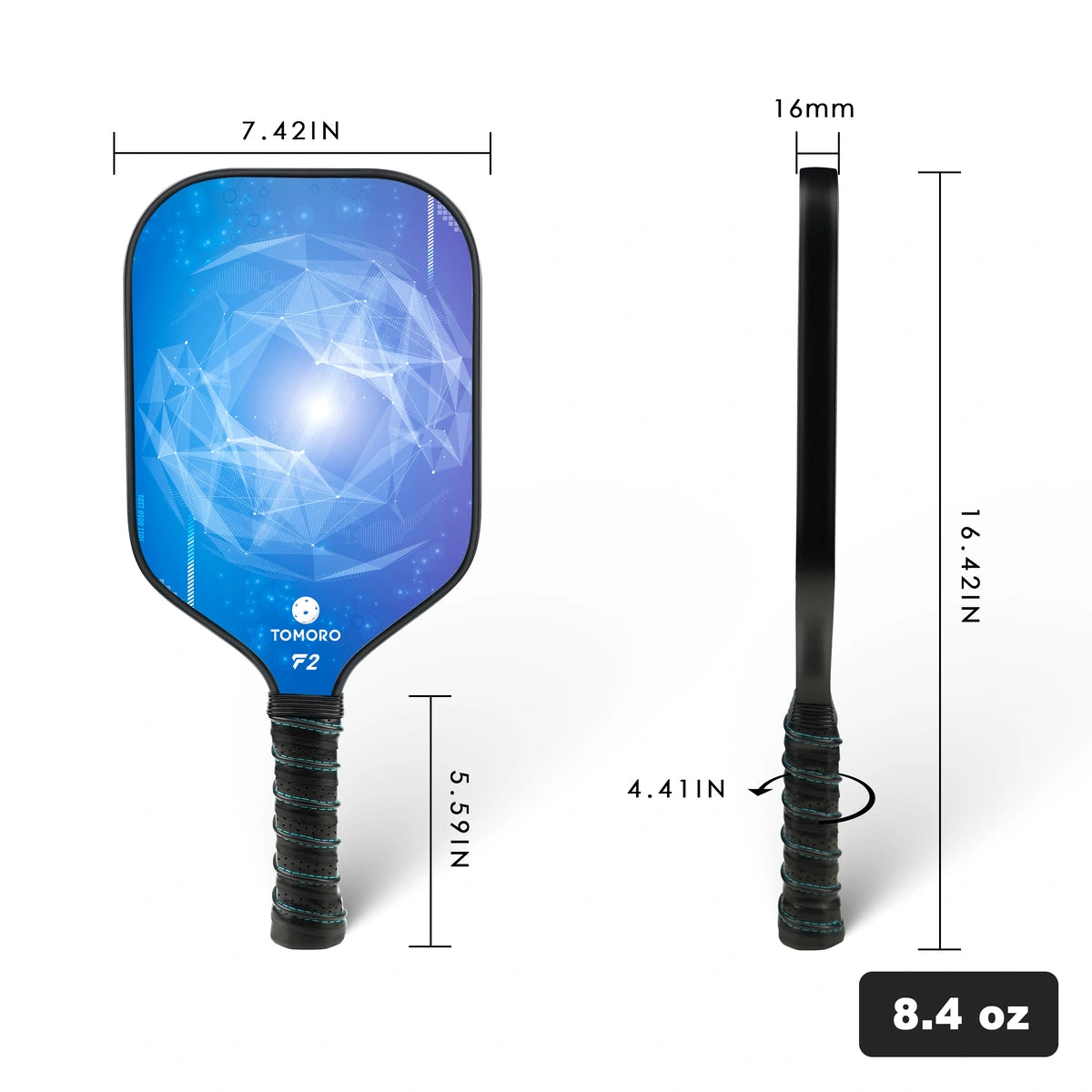 Pickleball Paddle 16mm Galaxy Blue F2 untuk Pertengahan